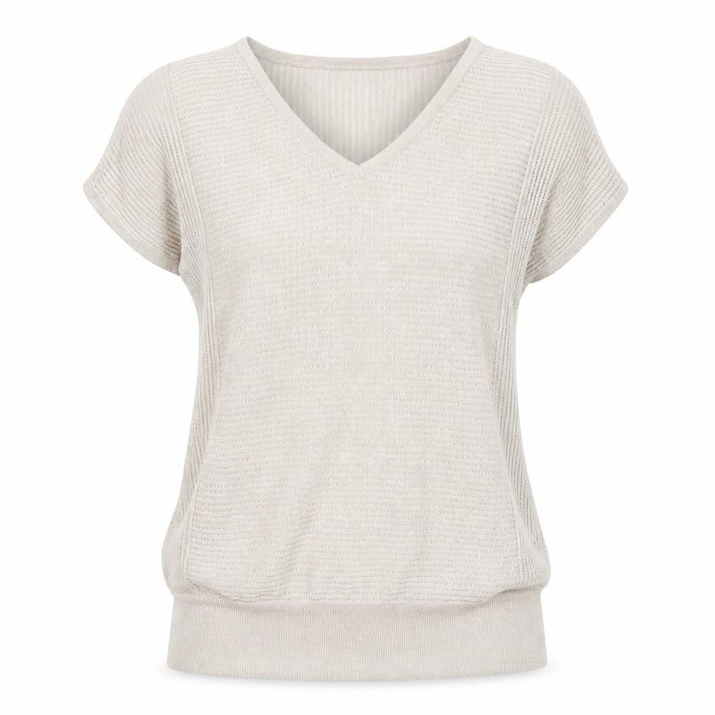 Front view of Wallis Women’s Beige Glitter V-Neck Knit Blouse, size S