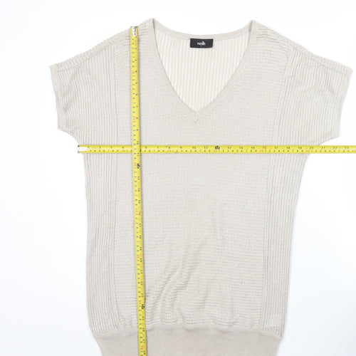 Wallis Women’s Beige Glitter V-Neck Knit Blouse Size S