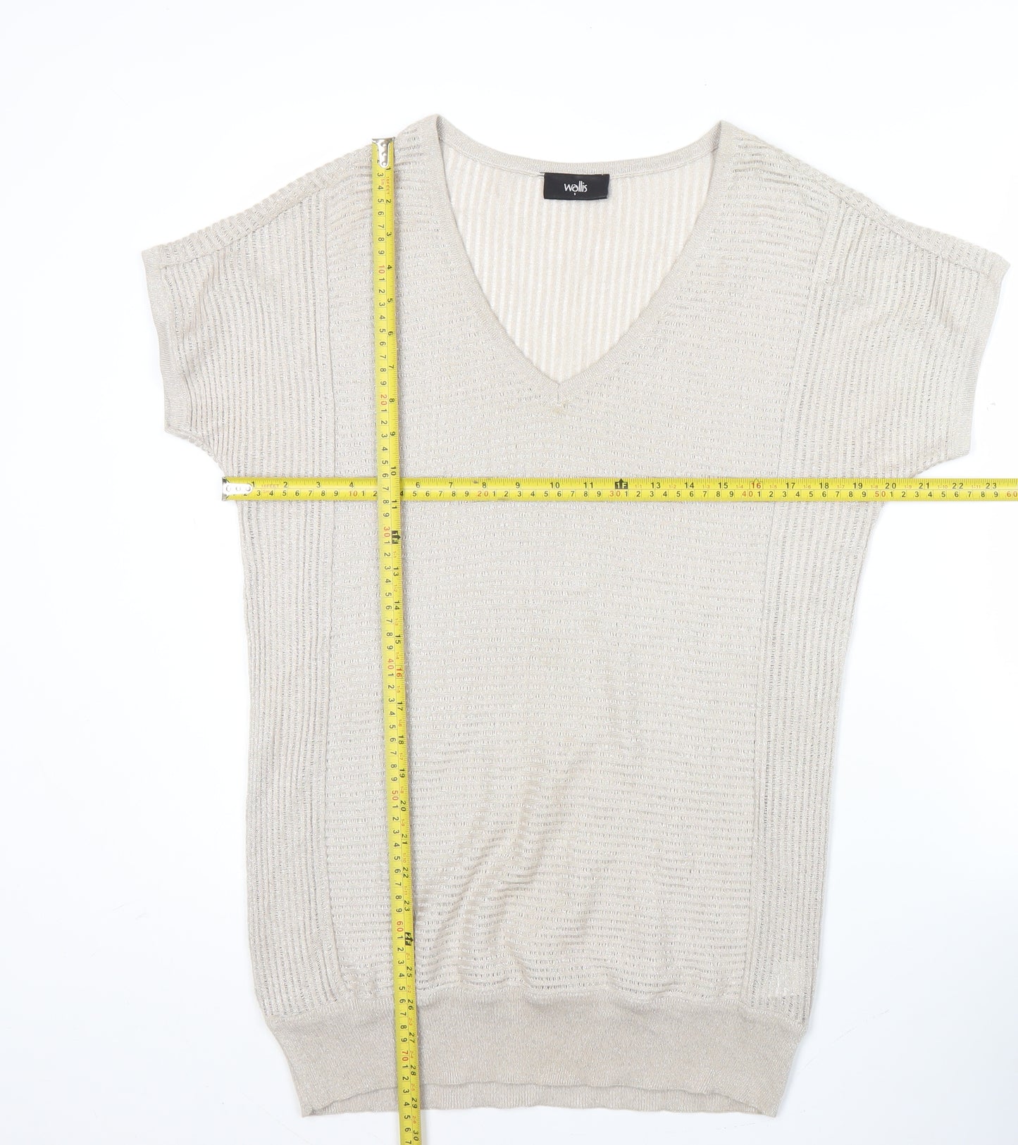 Wallis Women’s Beige Glitter V-Neck Knit Blouse Size S