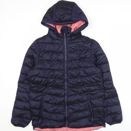 Marks and Spencer Girls Blue Hooded Puffer Jacket 13-14 Years Quilted Winter Coat