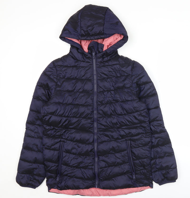 Marks and Spencer Girls Blue Hooded Puffer Jacket 13-14 Years Quilted Winter Coat