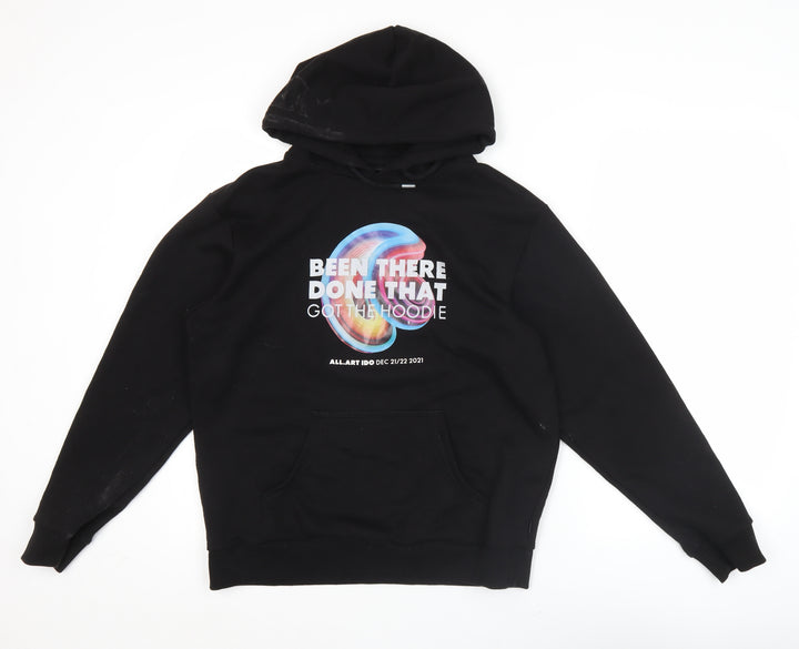 Dechkotzar Men’s Black Pullover Hoodie S Graphic Print Cotton Blend