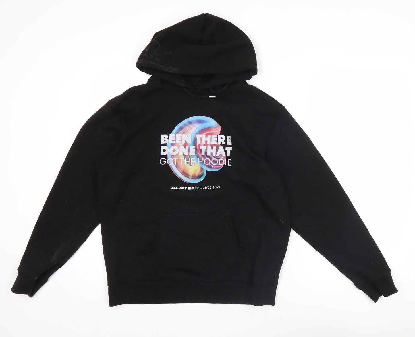 Dechkotzar Men’s Black Pullover Hoodie S Graphic Print Cotton Blend
