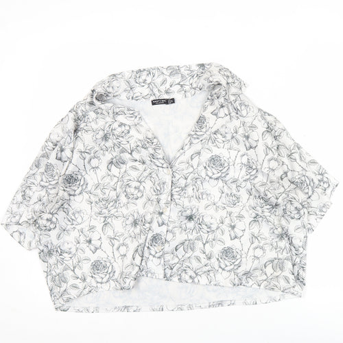 Nasty Gal Women's White Floral Cropped Button-Up Shirt Size 12