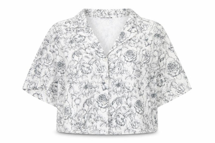 Nasty Gal Women's White Floral Cropped Button-Up Shirt Size 12