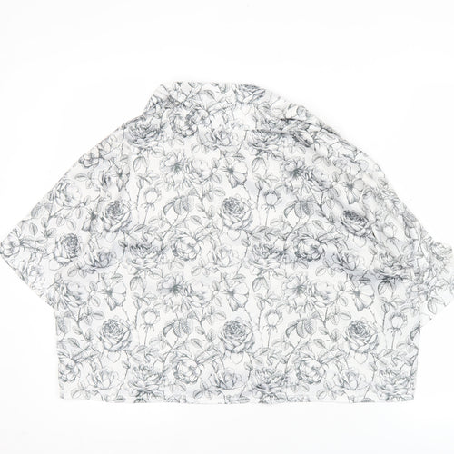 Nasty Gal Women's White Floral Cropped Button-Up Shirt Size 12
