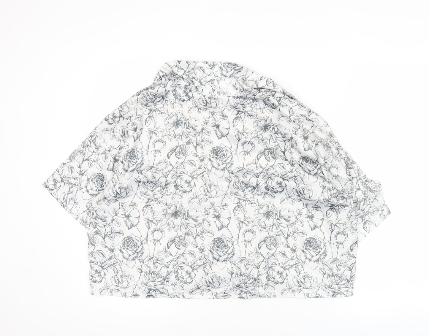 Nasty Gal Women's White Floral Cropped Button-Up Shirt Size 12