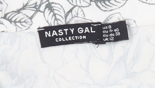 Nasty Gal Women's White Floral Cropped Button-Up Shirt Size 12