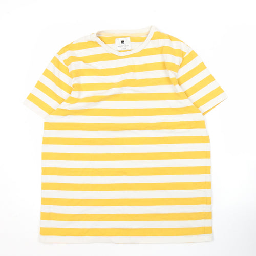 size? Essentials Men's Yellow White Striped T-Shirt Medium