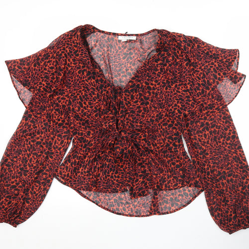 Topshop Women’s Red Animal Print Chiffon Wrap Blouse UK 8