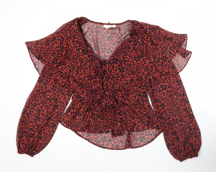 Topshop Women’s Red Animal Print Chiffon Wrap Blouse UK 8