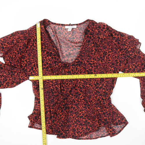 Topshop Women’s Red Animal Print Chiffon Wrap Blouse UK 8