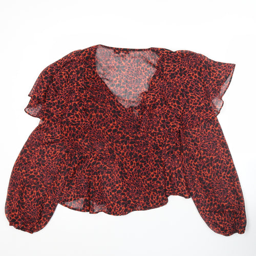 Topshop Women’s Red Animal Print Chiffon Wrap Blouse UK 8