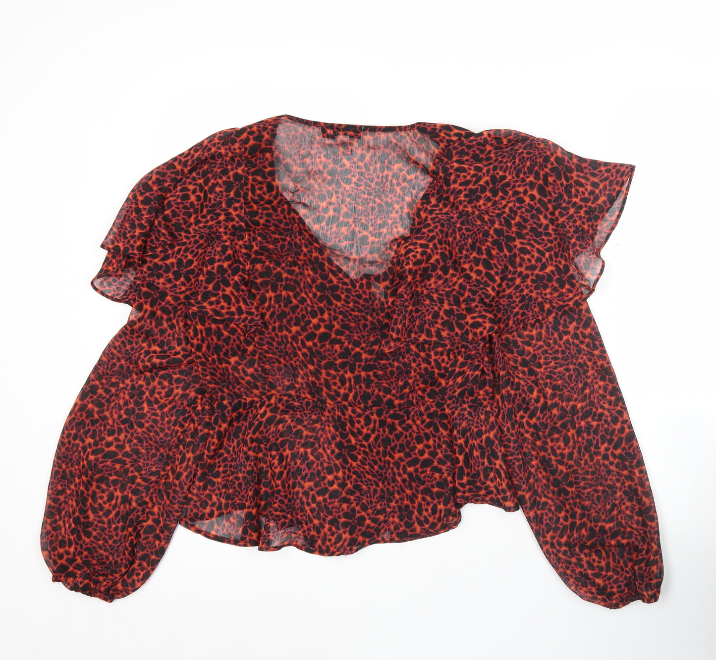 Topshop Women’s Red Animal Print Chiffon Wrap Blouse UK 8