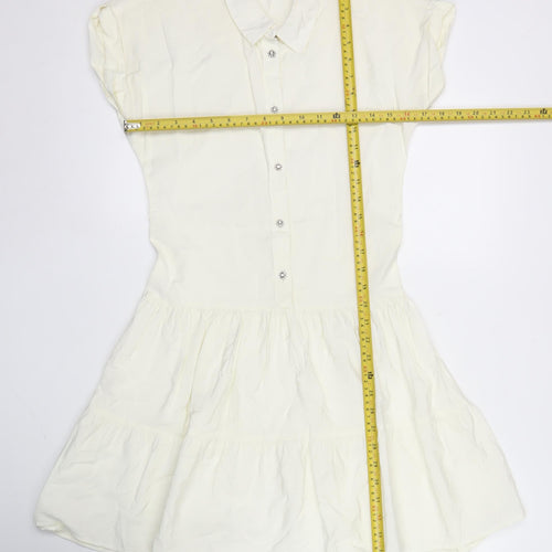 Zara Women Ivory Short Sleeve Shirt Dress Size 10 Cotton Blend