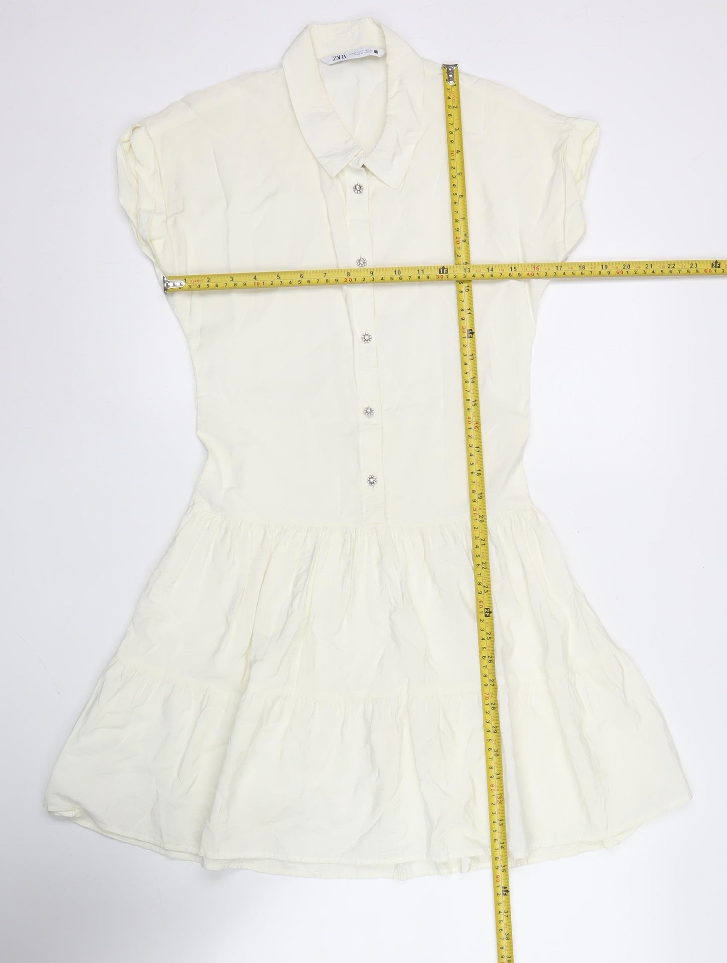 Zara Women Ivory Short Sleeve Shirt Dress Size 10 Cotton Blend