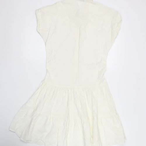 Zara Women Ivory Short Sleeve Shirt Dress Size 10 Cotton Blend