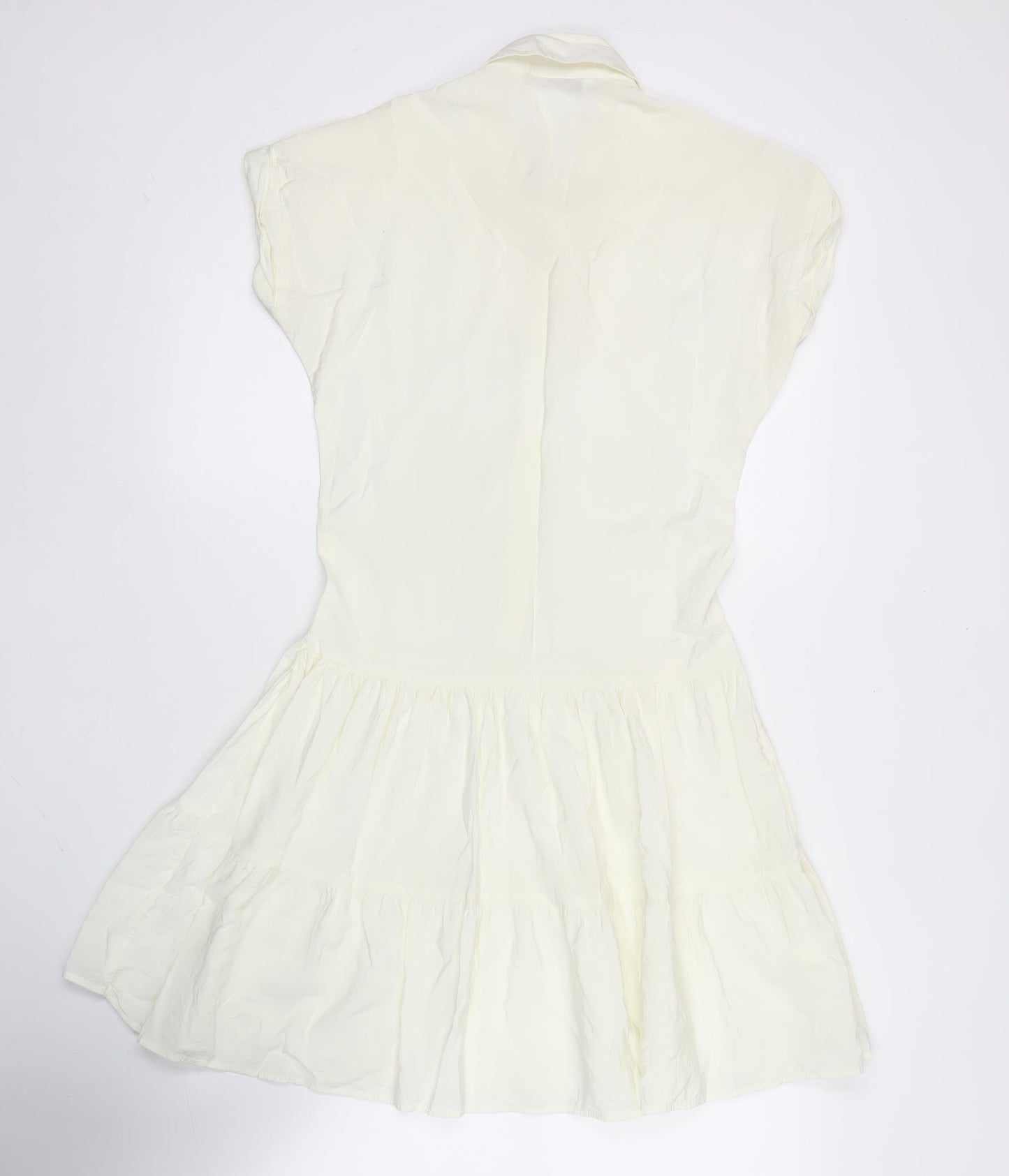 Zara Women Ivory Short Sleeve Shirt Dress Size 10 Cotton Blend