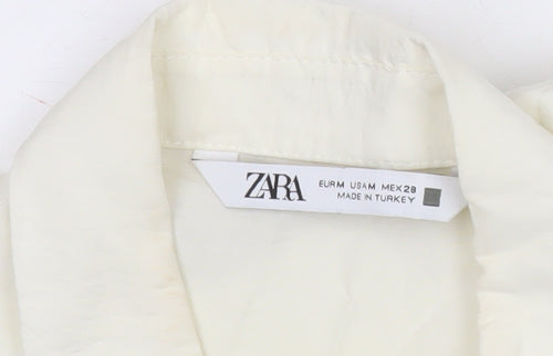 Zara Women Ivory Short Sleeve Shirt Dress Size 10 Cotton Blend