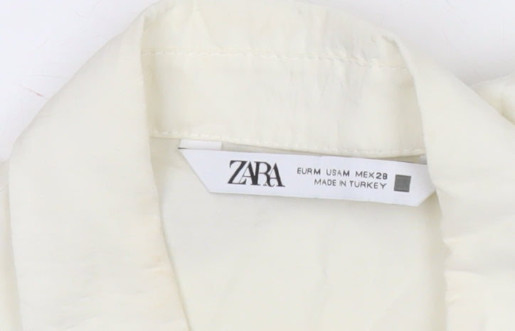 Zara Women Ivory Short Sleeve Shirt Dress Size 10 Cotton Blend