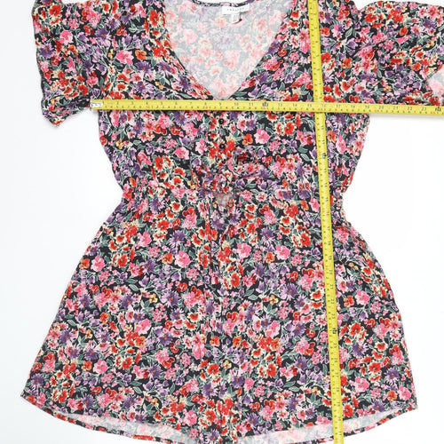 Topshop Women’s Multicoloured Floral Playsuit Size 16 V-Neck Short Sleeve