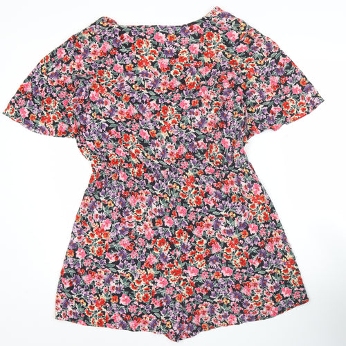 Topshop Women’s Multicoloured Floral Playsuit Size 16 V-Neck Short Sleeve