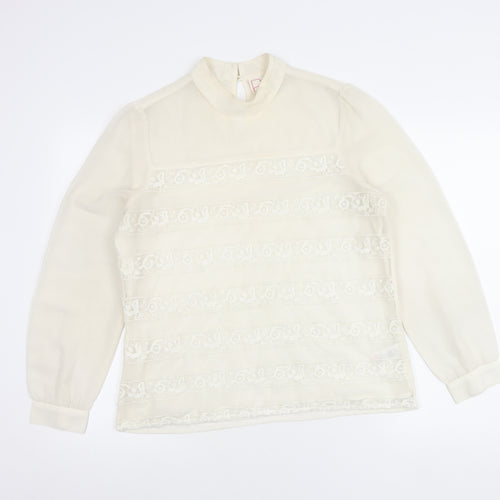 Next Women’s Ivory Petite Blouse Size 14 Mock Neck Lace Detail