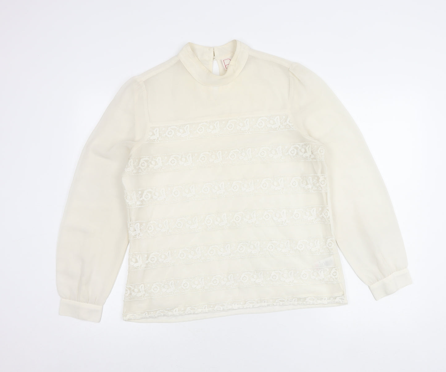 Next Women’s Ivory Petite Blouse Size 14 Mock Neck Lace Detail