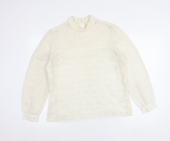 Next Women’s Ivory Petite Blouse Size 14 Mock Neck Lace Detail