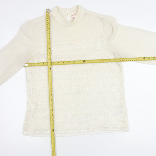 Next Women’s Ivory Petite Blouse Size 14 Mock Neck Lace Detail
