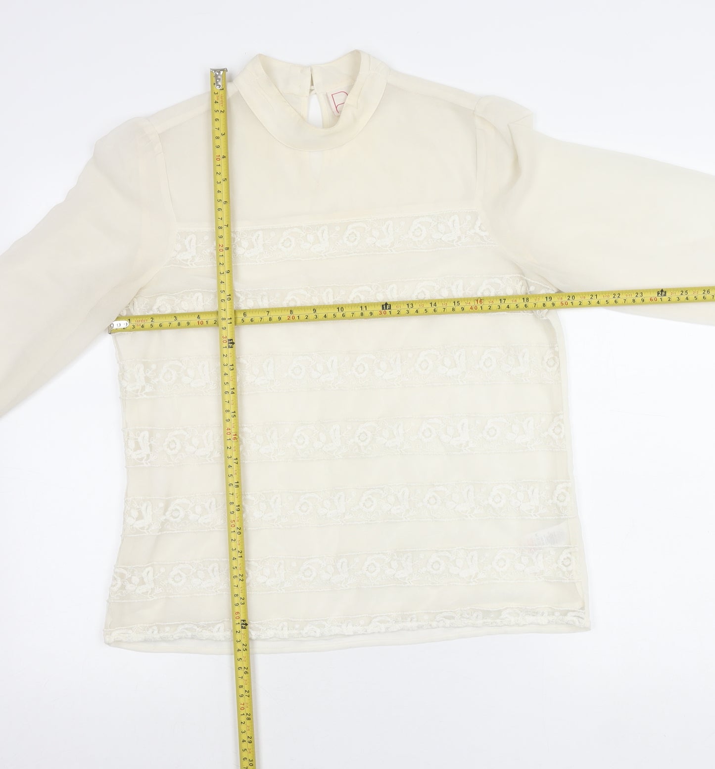 Next Women’s Ivory Petite Blouse Size 14 Mock Neck Lace Detail