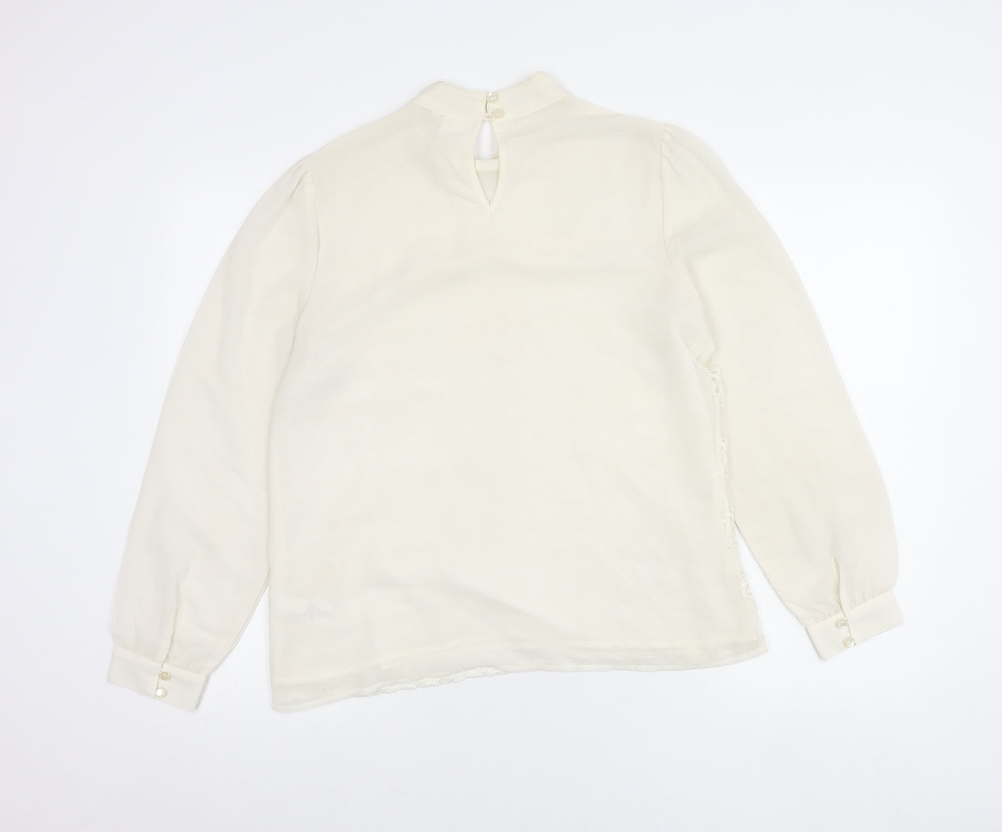 Next Women’s Ivory Petite Blouse Size 14 Mock Neck Lace Detail
