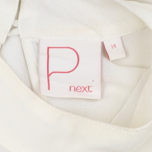 Next Women’s Ivory Petite Blouse Size 14 Mock Neck Lace Detail