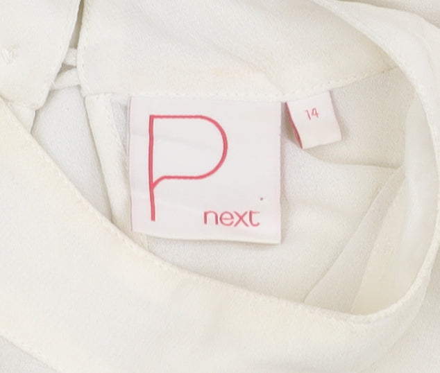 Next Women’s Ivory Petite Blouse Size 14 Mock Neck Lace Detail