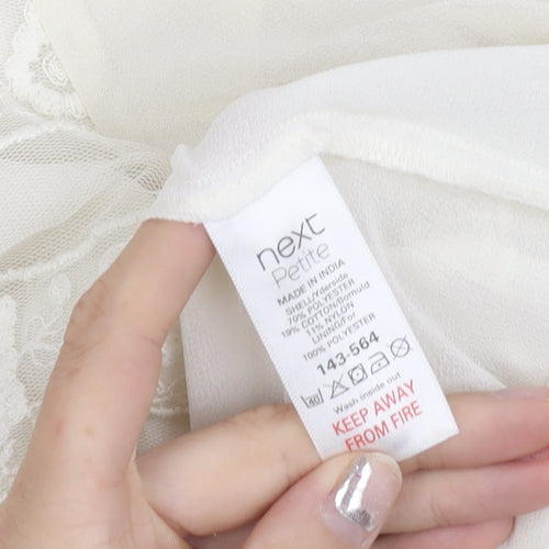 Next Women’s Ivory Petite Blouse Size 14 Mock Neck Lace Detail