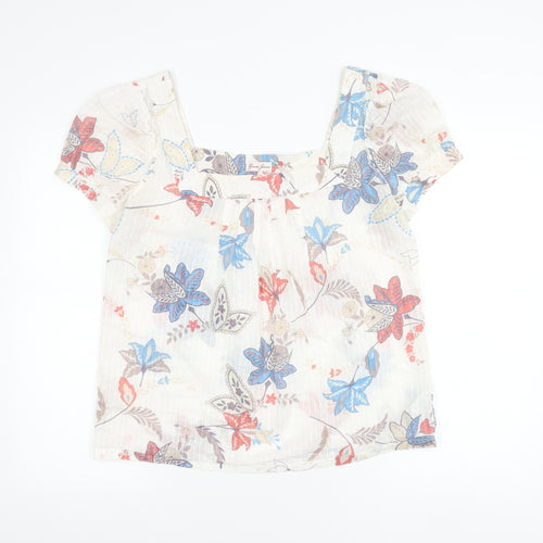 Guess Jeans Womens Multicoloured Floral Peasant Blouse Size L Short Sleeve