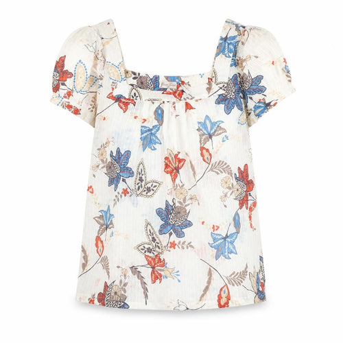 Guess Jeans Womens Multicoloured Floral Peasant Blouse Size L Short Sleeve
