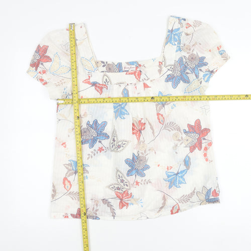 Guess Jeans Womens Multicoloured Floral Peasant Blouse Size L Short Sleeve