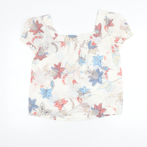 Guess Jeans Womens Multicoloured Floral Peasant Blouse Size L Short Sleeve