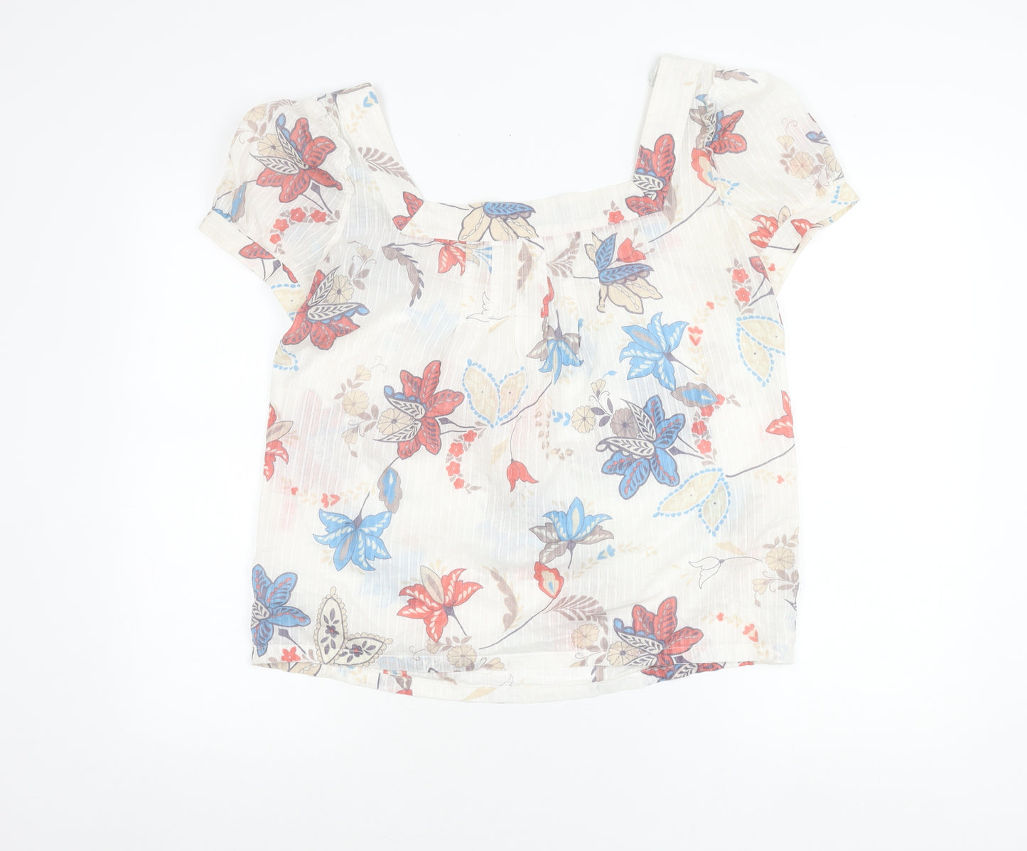 Guess Jeans Womens Multicoloured Floral Peasant Blouse Size L Short Sleeve