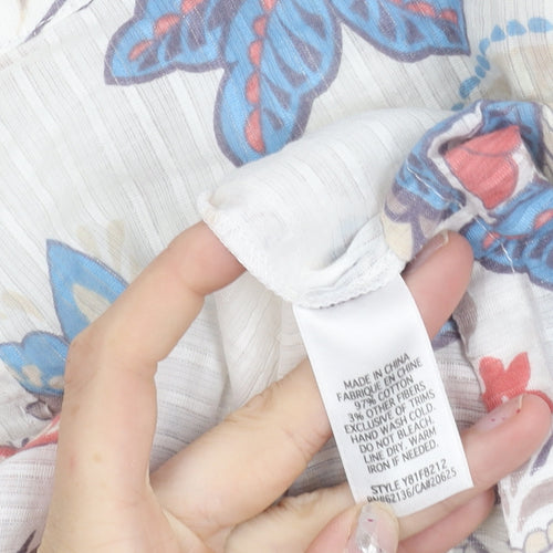 Guess Jeans Womens Multicoloured Floral Peasant Blouse Size L Short Sleeve