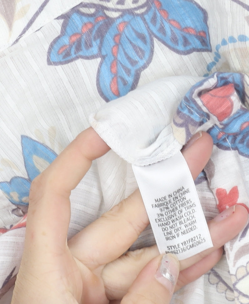 Guess Jeans Womens Multicoloured Floral Peasant Blouse Size L Short Sleeve