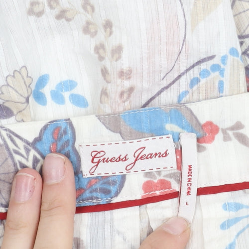 Guess Jeans Womens Multicoloured Floral Peasant Blouse Size L Short Sleeve