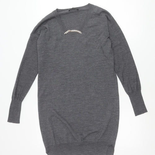 Jaeger Womens Grey Wool V-Neck Pullover Jumper Size S
