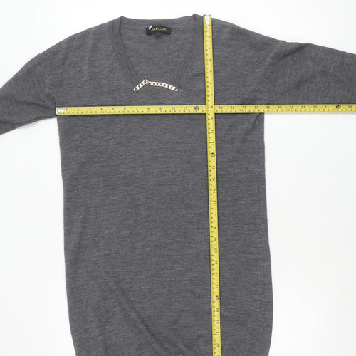 Jaeger Womens Grey Wool V-Neck Pullover Jumper Size S
