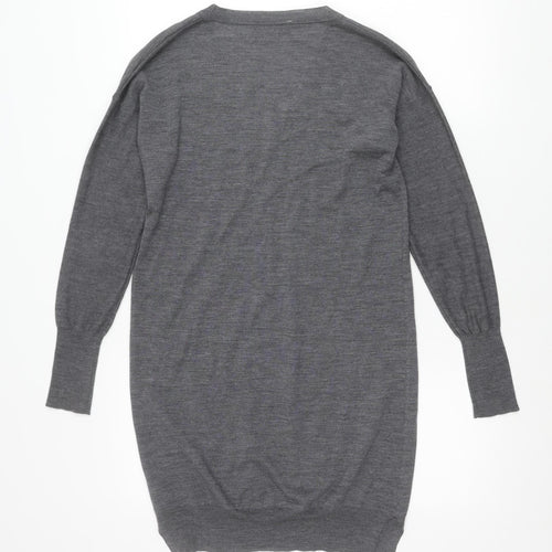 Jaeger Womens Grey Wool V-Neck Pullover Jumper Size S