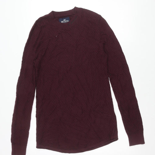Hollister Men’s Purple Small Crew Neck Cable-Knit Jumper