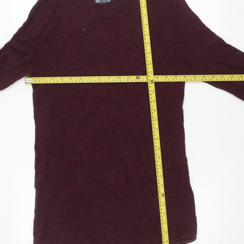 Hollister Men’s Purple Small Crew Neck Cable-Knit Jumper