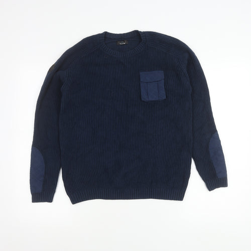 Firetrap Boys Blue 13 Years Crew Neck Pullover Jumper with Elbow Patches