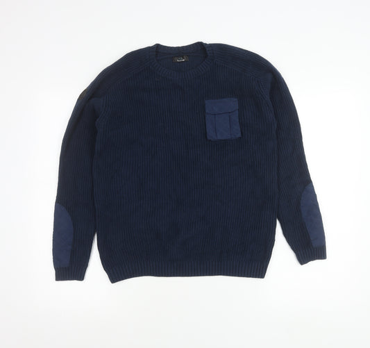 Firetrap Boys Blue 13 Years Crew Neck Pullover Jumper with Elbow Patches